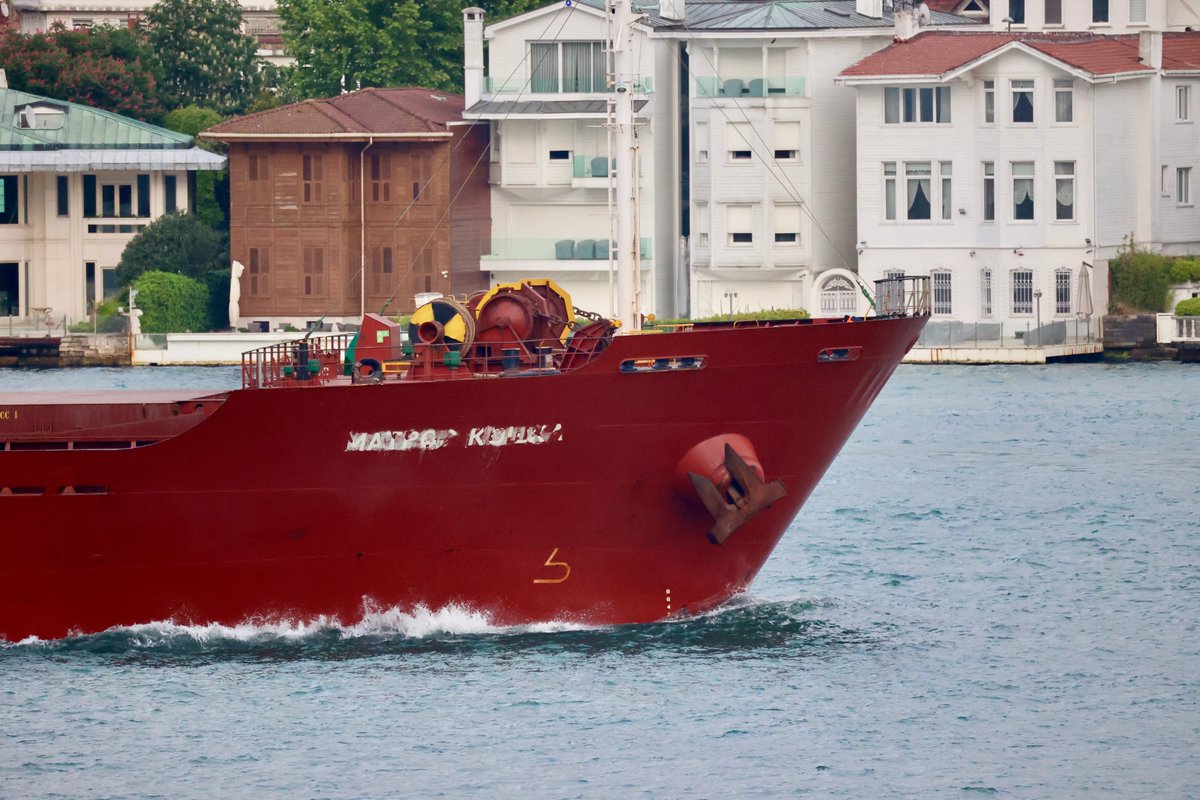 Gibberish instead of ship name: @IMOHQ regulations required that the name of the vessel is clearly printed on both the portside & starboard bow. Matros Koshka fails the rule & should not be allowed to transit. In April, ships with no name & false flags transited Bosphorus.