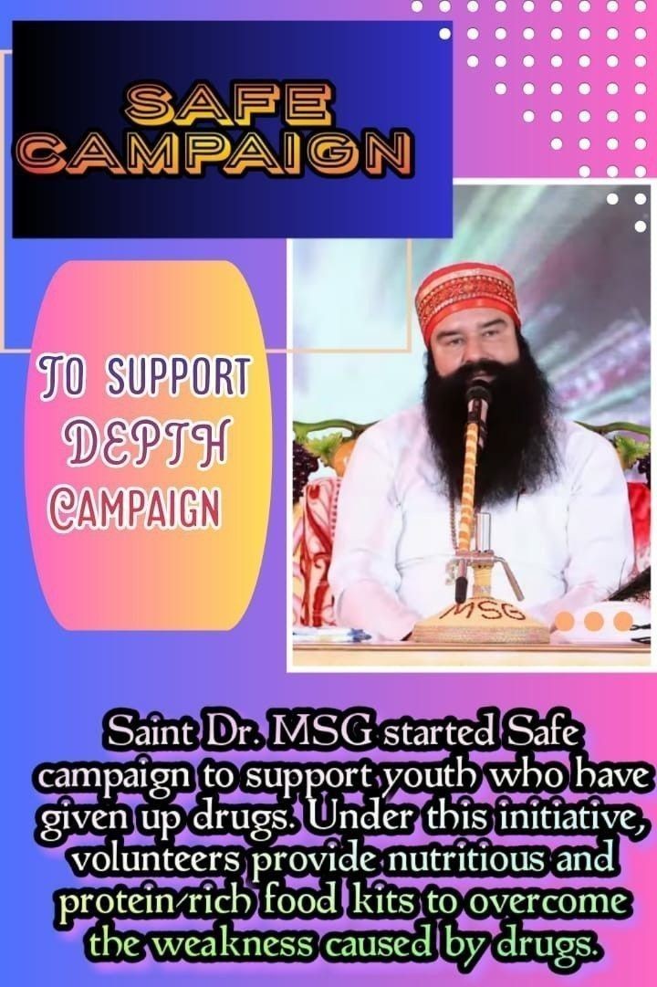 Addiction whether to drugs or alcohol causes immense strain in body. As a part of #Safe campaign the healthy Nutritious kits are provided by DSS to the individuals who leave drugs by following DEPTH campaign
Safe Campaign by Saint Ram Rahim for quick recovery from drugs