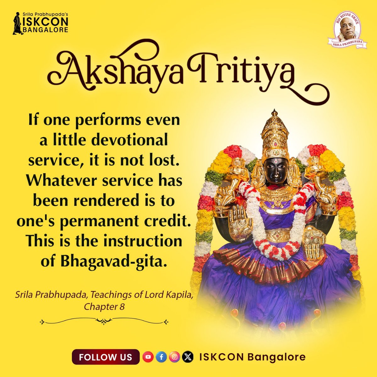 Reap eternal rewards by performing devotional service on the auspicious occasion of Akshaya Tritiya. Hare Krishna! #akshayatritiya #lakshmi #gold #iskconbangalore #harekrishna #iskcon