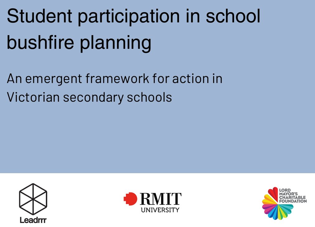 We designed an evidence-based framework for student participation in school bushfire planning, using participatory action research with Upwey High School to centre views &amp; experiences of students, teachers &amp; emergency managers. Check out the report 🎒🔥📰tinyurl.com/2tpam7vn