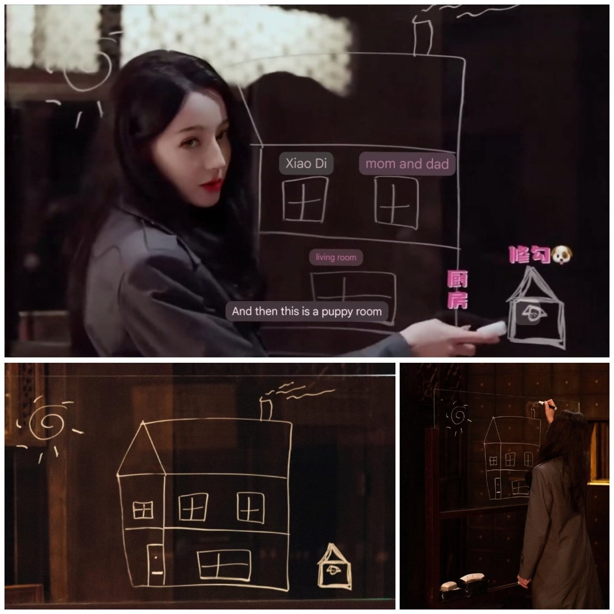 Aww, the house that #Dilireba drew has her room & her mom & dad's. And there's a cute dog house. 🐶 🏠

And she said this has nothing to do with the case in #TheTruthS2. 

They say when we do random stuff like this, it's our subconscious' way of expressing our needs/wants. Are…