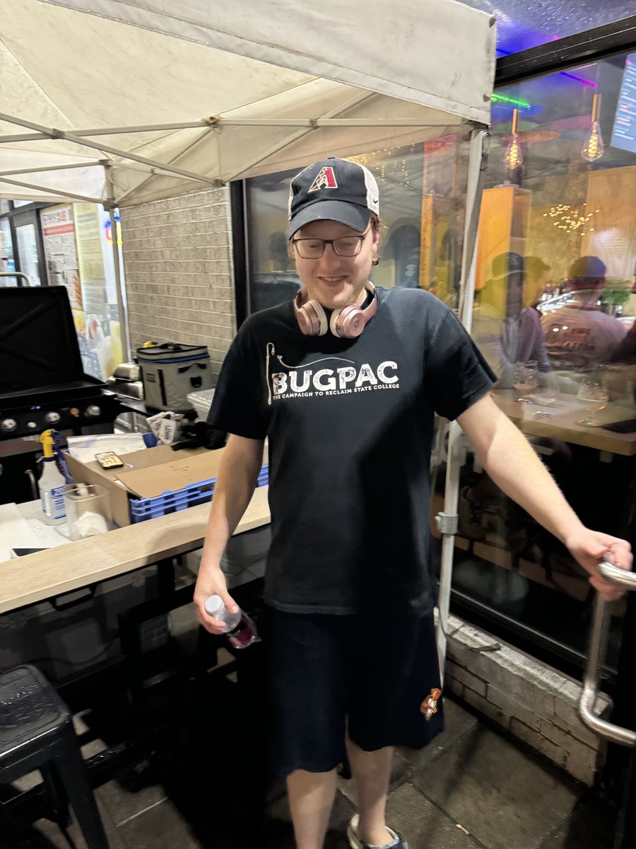 bug_pac's tweet image. We love seeing our old t-shirts in the wild! Thank you to local cheesesteak dealer @EthanKasales for his enduring support of the student voice in State College!