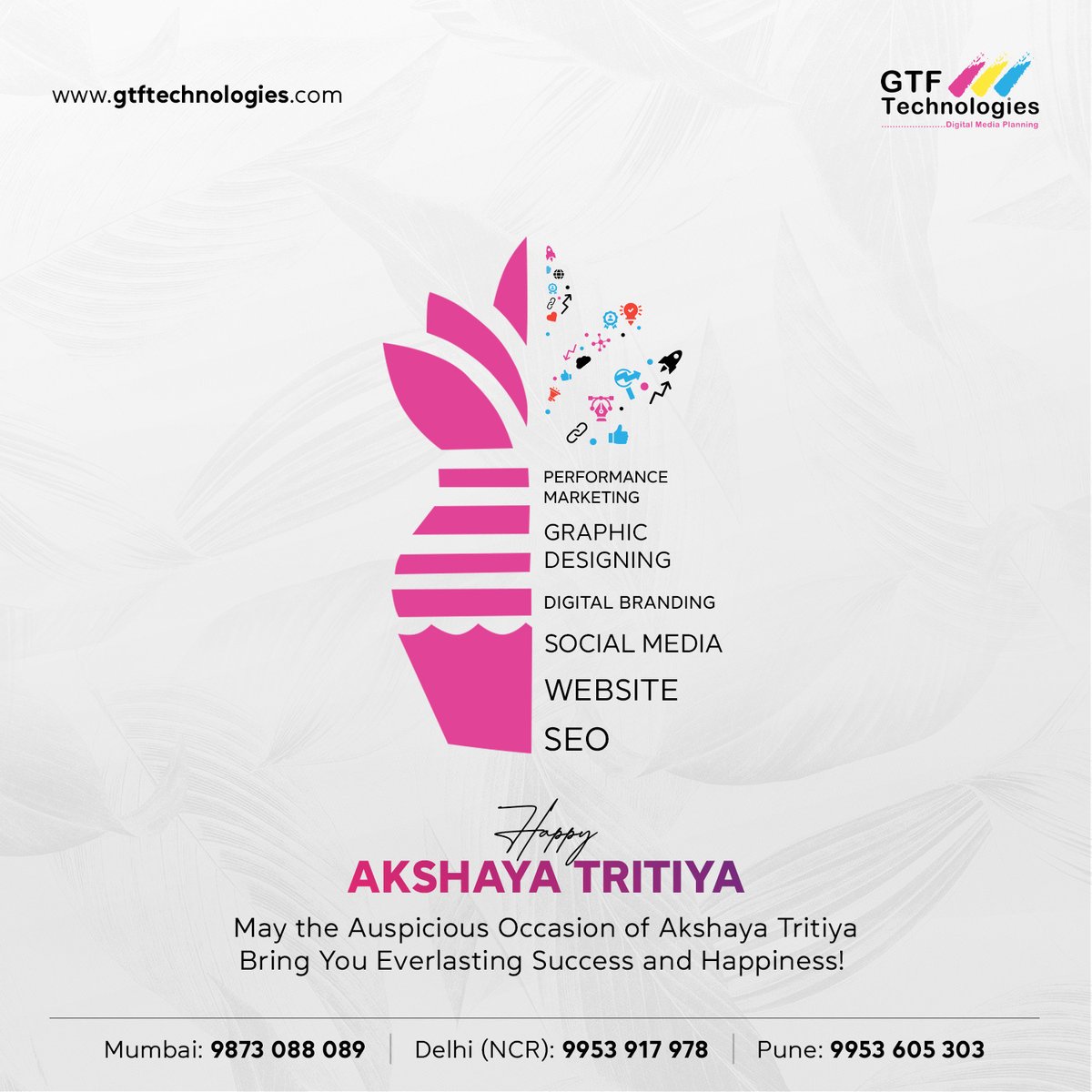 May the auspicious occasion of Akshaya Tritiya bring prosperity and abundance to your life! 
#AkshayaTritiya #Prosperity #Abundance #GoodWishes #GTFtechnologies #digitalmarketingagency #realestatemarketingagency #realestateagency #realestatemarketingagencynoida #mumbai #pune