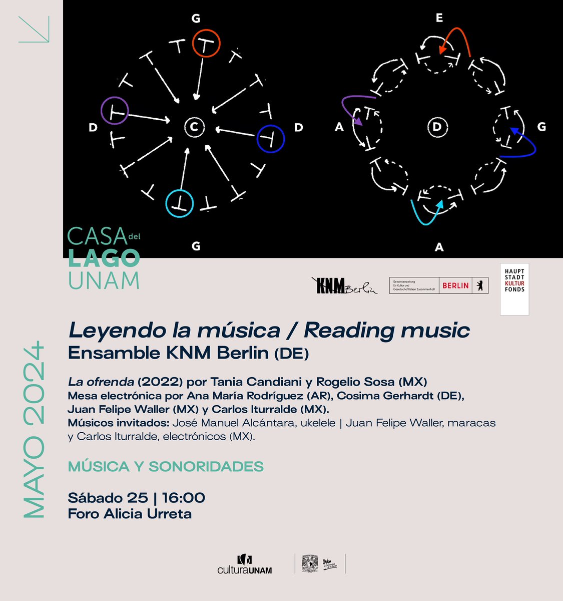 Poemas creados por una máquina musicalizados en vivo; instrucciones de baile transformadas en partituras y papel reciclado para una segunda vida sonora. ¡El cuarto KNM Berlin vuelve a Casa del Lago! Conoce todos los detalles👉 bit.ly/4bOaz1F