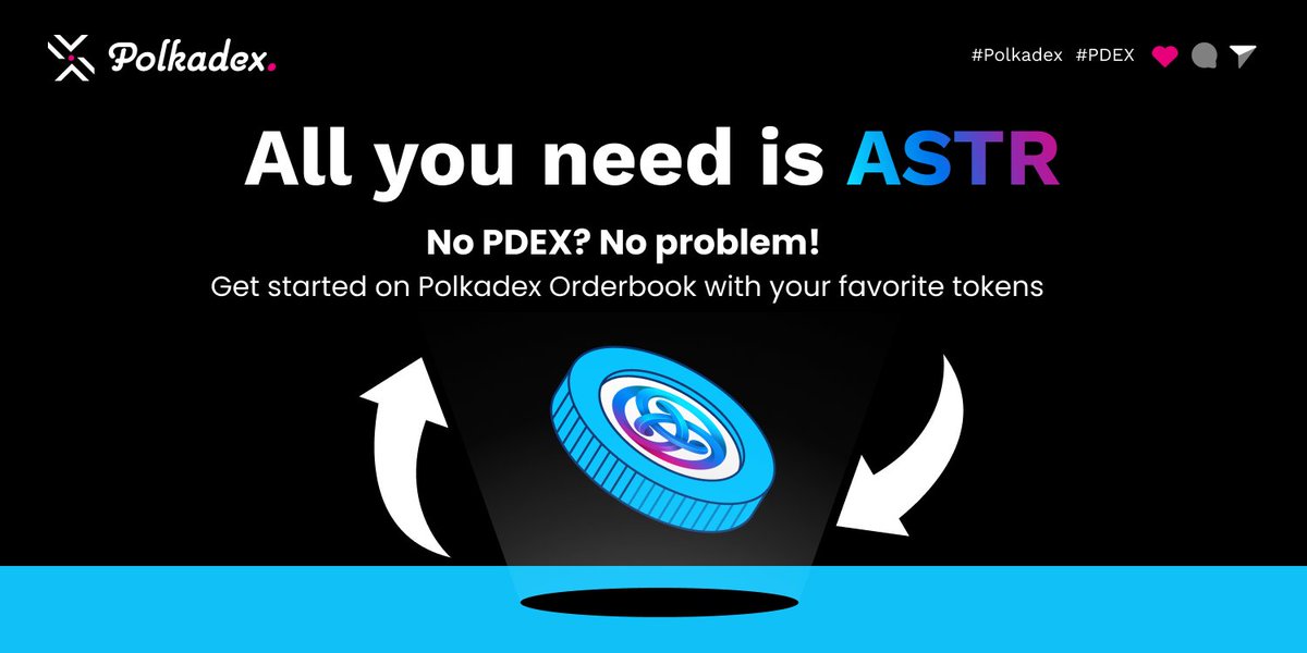 ✨ All you need is $ASTR ✨ Want to trade on the CEXier DEX, @AstarNetwork fam? All you need to get started on Polkadex Orderbook is a little bit of ASTR! 💹 Get started now ⬇️ orderbook.polkadex.trade/trading 🧶 Check the tweets below for more info + a guide 👇