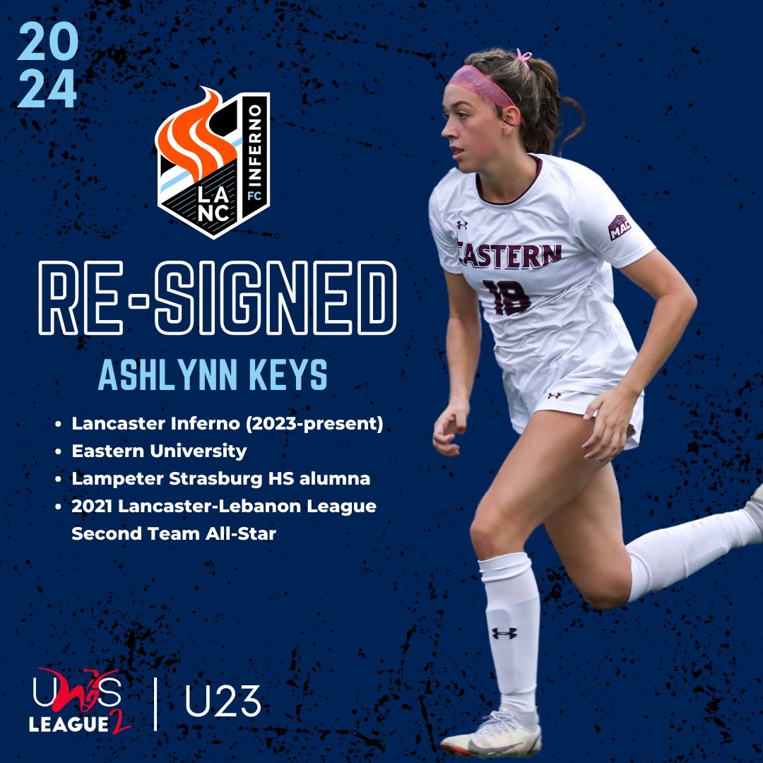 Lancaster Inferno (@lancinferno) on Twitter photo Inferno U23 re-signings โ๏ธ
1. Jessica Williamson (<a href="/DVUWSoccer/">Delaware Valley University Womenโs Soccer</a>)
2. Emily Weidner (<a href="/TCNJWS/">TCNJ Women's Soccer</a>)
3. Maddie Carper (<a href="/lvc_ws/">LVC Womenโs Soccer</a>)
4. Ashlynn Keys (<a href="/EasternU/">Eastern University</a>) Inferno U23 re-signings โ๏ธ
1. Jessica Williamson (<a href="/DVUWSoccer/">Delaware Valley University Womenโs Soccer</a>)
2. Emily Weidner (<a href="/TCNJWS/">TCNJ Women's Soccer</a>)
3. Maddie Carper (<a href="/lvc_ws/">LVC Womenโs Soccer</a>)
4. Ashlynn Keys (<a href="/EasternU/">Eastern University</a>)