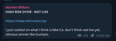 Called pre pumpfun launch &lt;5k MCAP &gt; 500k + 

All for free in the TG in my bio!

1 SOL giveaway to a random commenter below.