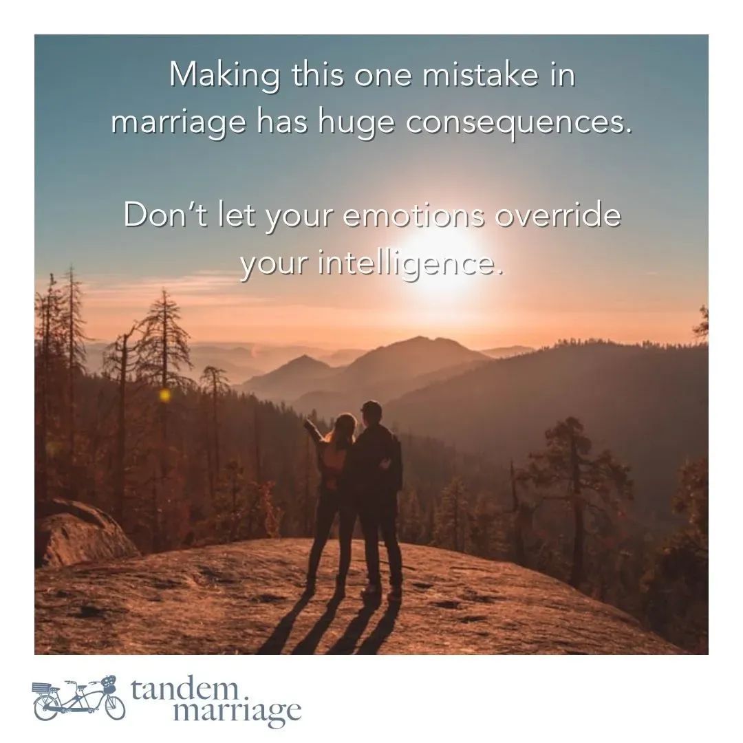 Making this one mistake in marriage has huge consequences. “Don’t let your emotions override your intelligence.” You must learn how to control (not suppress) your emotions and the behavior that follows. TandemMarriage.com/post/feelings #TeamUs #MarriageGoals #MarriageEducation
