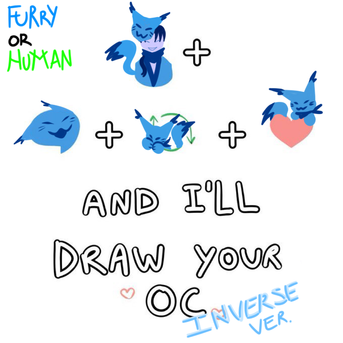 art raffle! because...why not?✌️

to participate:
put💚 for humanized version
put💙 for furry version

follow me 👉👈
retweet💜
like and put your oc with its color code (what is above), luck!🔥
#artmoots #ocartist #DigitalArtist #ocart #furryart