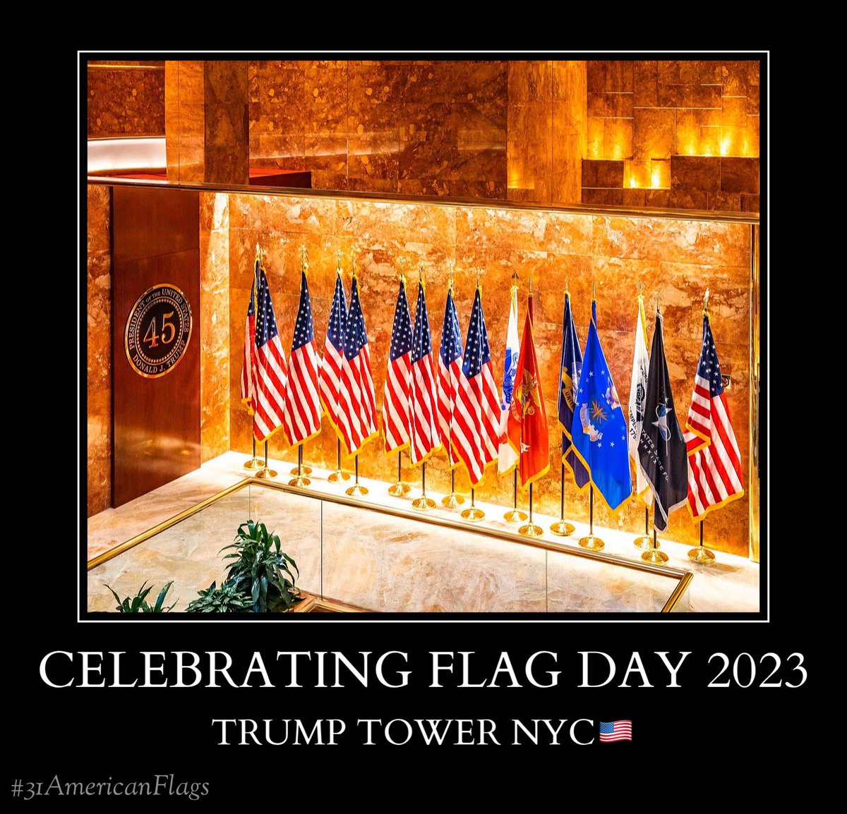 Patriotism & celebration on display for 45 @Trump Tower June 14, 2023.  

Our flag, long may She wave! 🇺🇸
#31americanflags #patriotism #kenthrives #GodBlessAmerica #ProudAmerican #thrivepatriot