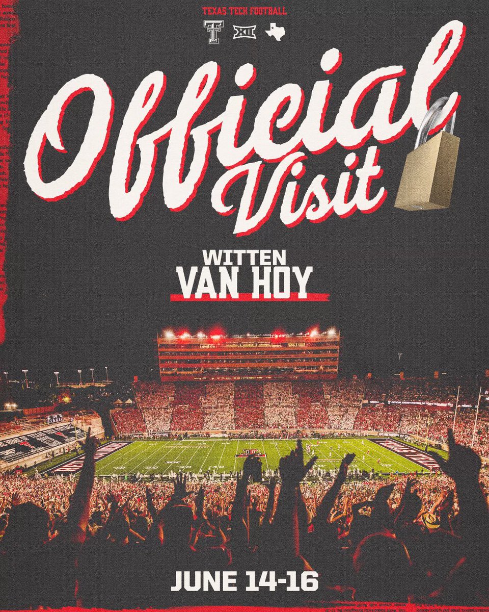 Wittvh50's tweet photo. Very excited to take an official visit to Texas Tech June 14-16th! @jkbtjc_53 @JoeyMcGuireTTU https://t.co/CoZBz57Fba