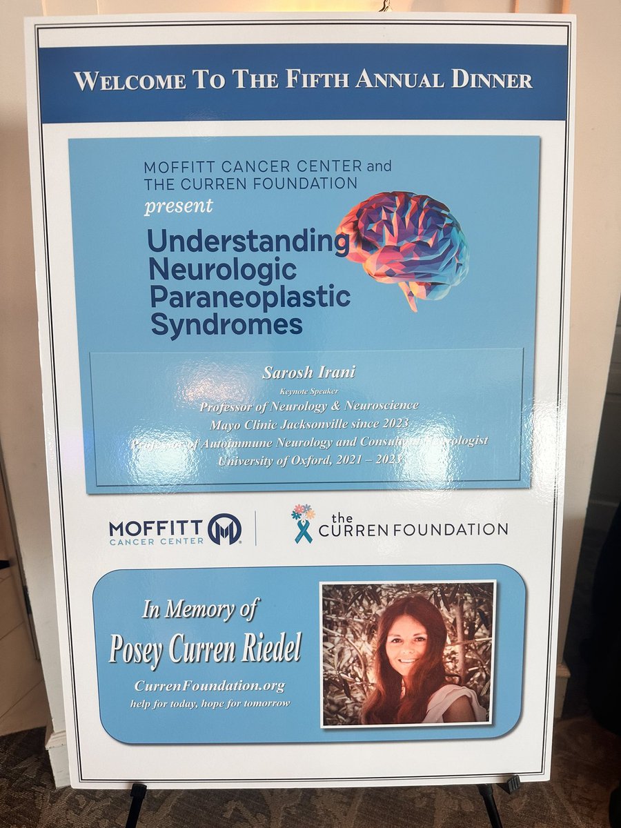 Honour and pleasure to speak at the @MoffittNews Curren Foundation in Tampa tonight. An amazing organisation doing so much good in paraneoplastic diseases for our patients @MayoClinic @MayoFL_NeuroRes @MayoClinicNeuro