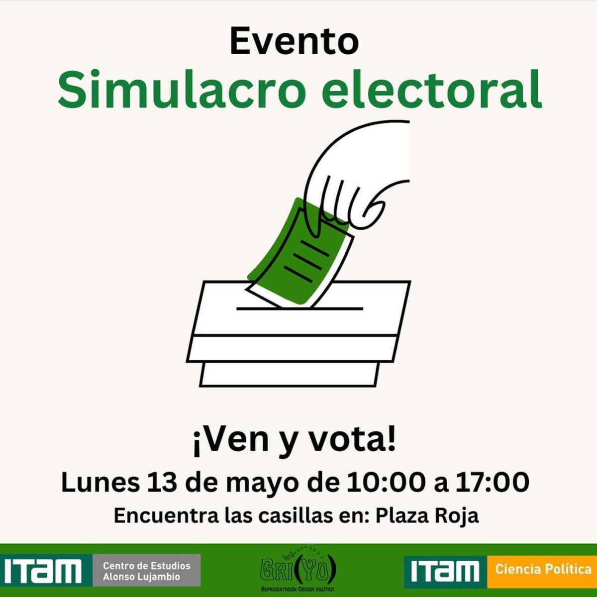 Julio Gabriel Reyes (@julio_reyesh) on Twitter photo El próximo lunes, el <a href="/ITAM_mx/">ITAM</a> tendrá una valiosa ✨jornada electoral✨.
Participa en el #SimulacroUniversitario2024 y explora más actividades sobre las #Elecciones2024Mx 🗳️. ¡No te lo pierdas y sé parte de este importante ejercicio!
<a href="/CPoliticaITAM/">CienciaPolítica ITAM</a> <a href="/CentroLujambio/">C.E. Alonso Lujambio</a> <a href="/jpfmansur/">Juan Pablo F. Mansur ن</a> El próximo lunes, el <a href="/ITAM_mx/">ITAM</a> tendrá una valiosa ✨jornada electoral✨.
Participa en el #SimulacroUniversitario2024 y explora más actividades sobre las #Elecciones2024Mx 🗳️. ¡No te lo pierdas y sé parte de este importante ejercicio!
<a href="/CPoliticaITAM/">CienciaPolítica ITAM</a> <a href="/CentroLujambio/">C.E. Alonso Lujambio</a> <a href="/jpfmansur/">Juan Pablo F. Mansur ن</a>