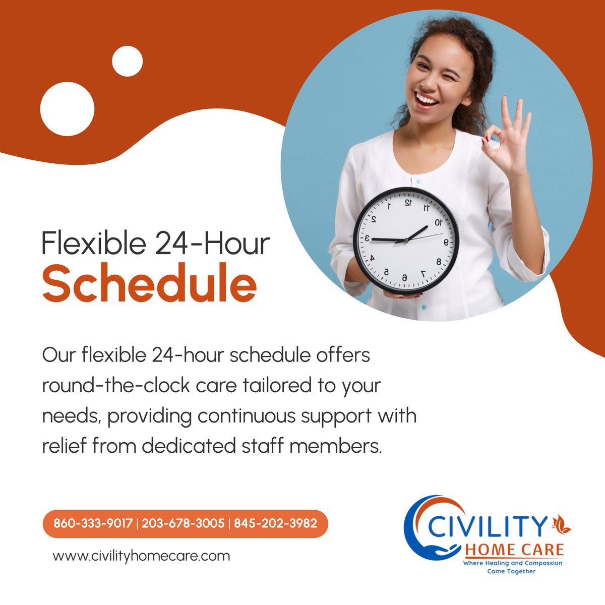 Experience peace of mind with our flexible 24-hour care schedule, ensuring uninterrupted support whenever you need it. 

#NewingtonCT #HomeCareAndMedicalSupplies #24HourCare #FlexibleSchedule #ContinuousSupport