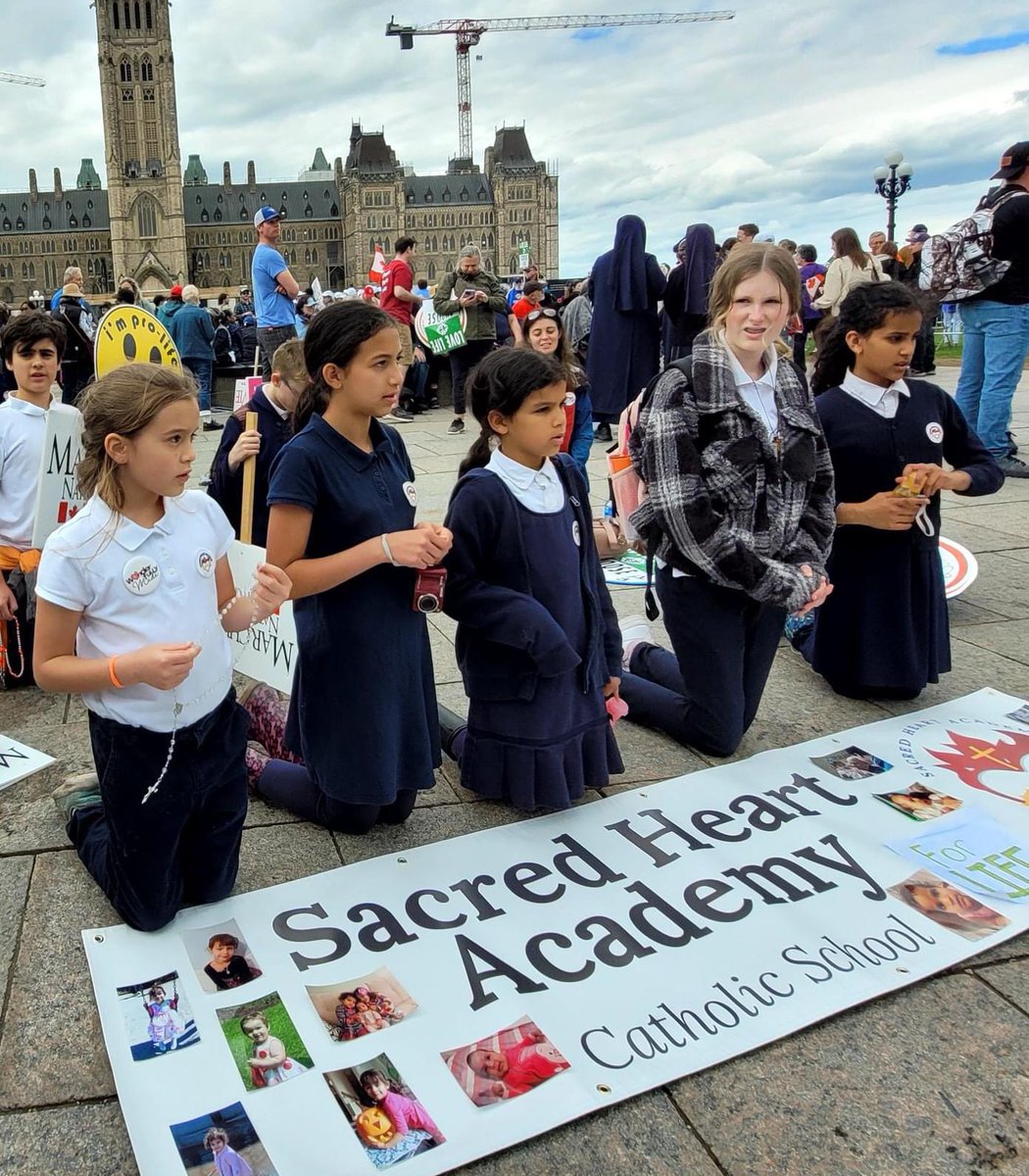Catholic students of a Classical Catholic school pray on their knees at the March for Life rally in Ottawa, Canada. 

Image: Sacred Heart Academy