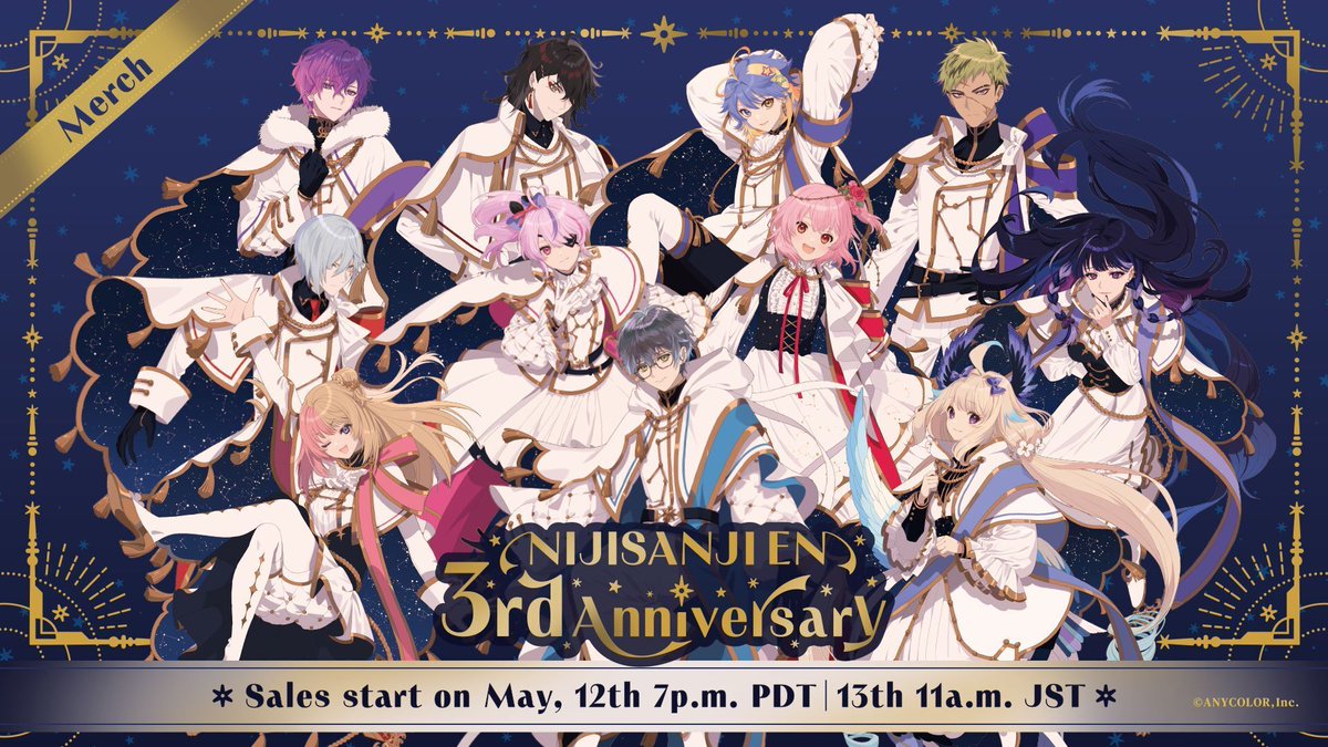 【#NIJISANJI_EN 3rd Anniversary merch announcement🎉】 We're celebrating 3 years with awesome new merch🥳 PLUS, a special 'NIJISANJI EN 3rd Anniversary Campaign'🤩 🔻Press release: anycolor.co.jp/en/news/n05mv-…