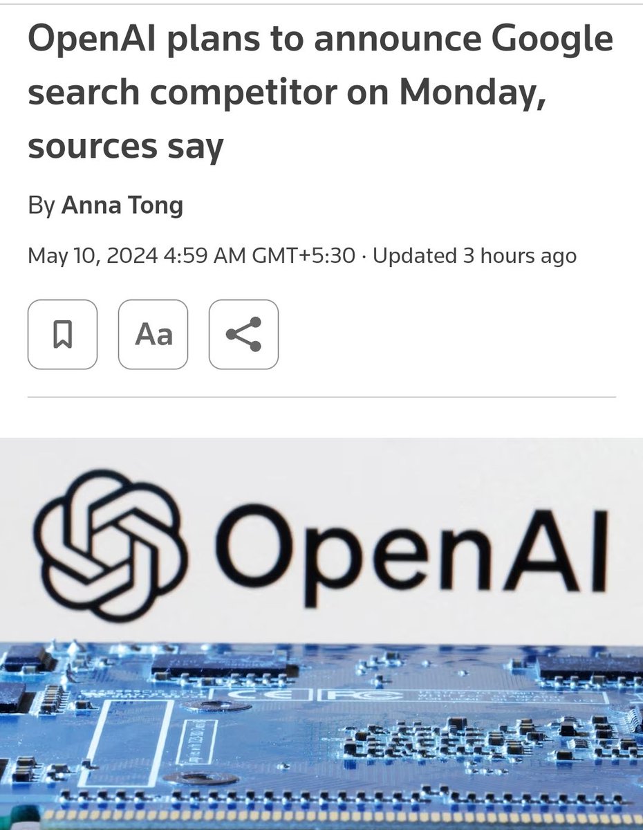 OpenAI is coming after Google Search with its new search functionality, set to be announced on Monday.
How much impact will it have on Google now?
Source: Bloomberg.