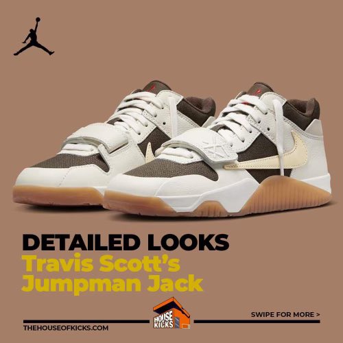 TheHouseOfKicks's tweet photo. Travis Scott���s first shoe collaboration with Jordan Brand, the Jordan Jumpman Jack, debuted in “Sail &amp; Dark Mocha” on the Nike SNKRS platform. It’s the first true collaborative sneaker release by the Houston-based rap/culture icon.

#sneaker #sneakerhead #sneakers https://t.co/pkugSRlvOJ