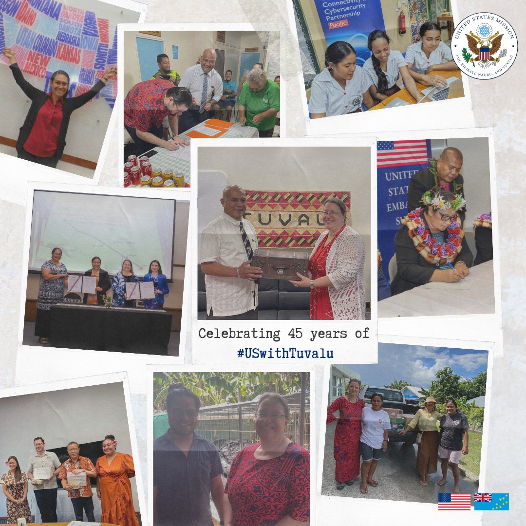 🇺🇸🤝🇹🇻 Happy 45 years of #USwithTuvalu! The U.S. strives to be a good partner to Tuvalu to honor our shared history and build a bright future. We look forward to deepening our enduring partnership through collaborations that improve connectivity, harness clean energy, provide…