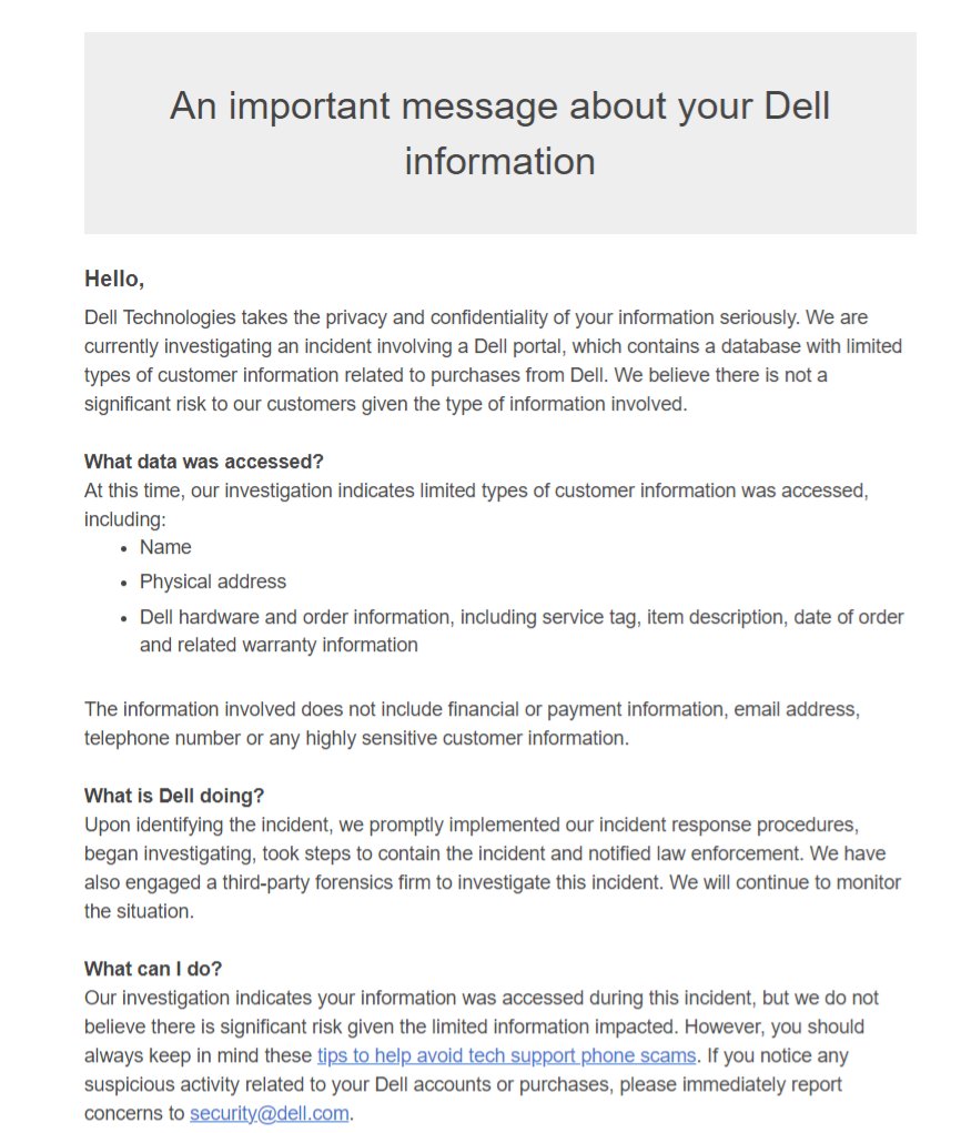 Is there an end to how bad this support issue gets? Now I got hacked and my information was exposed all because my computer wouldn't work properly. Wowza. @dell @MichaelDell @DellCares @DellTech - and nothing to compensate #scammers #donotbuy #securityrisk