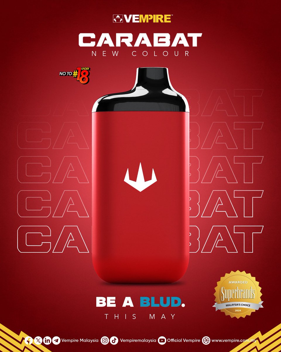 Exciting News Alert! Mark your calendars for the May Launch of Carabat Leafbar’s newest color addition.
 
Be a Blud this May! Stay tuned!

#VEmpireMalaysia #carabat #carabatleafbar #newcolor #redcolor #adjustablewattage #airflowcontrol #childlocksafety #malaysia #comingsoon