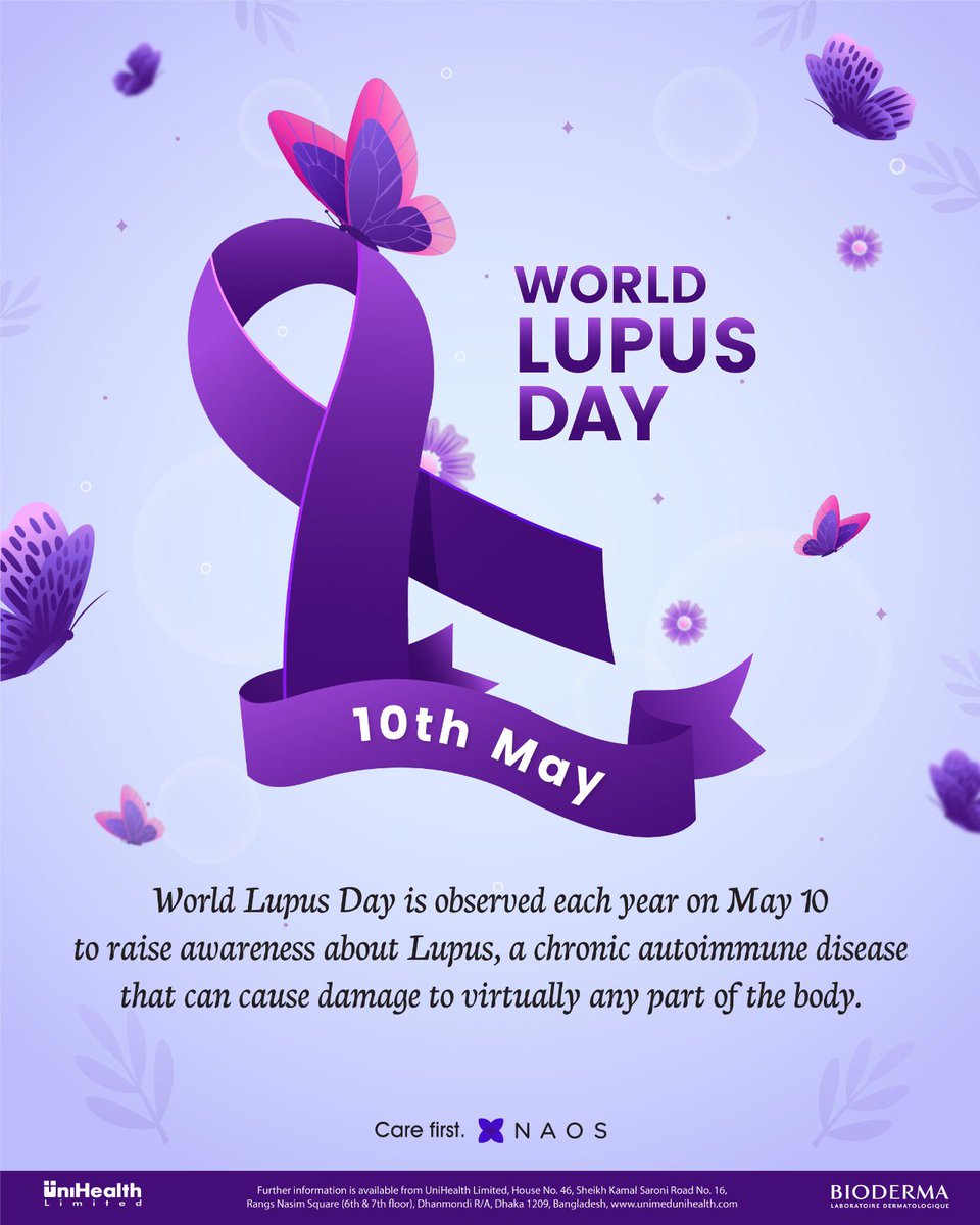 World Lupus Day 2024 | 10 May 

World Lupus Day is observed each year on May 10 to raise awareness about Lupus, a chronic autoimmune disease that can cause damage to virtually any part of the body.

#imsrh #srh_676 #importantdays #WorldLupusDay #NAOS #bioderma #internationaldays