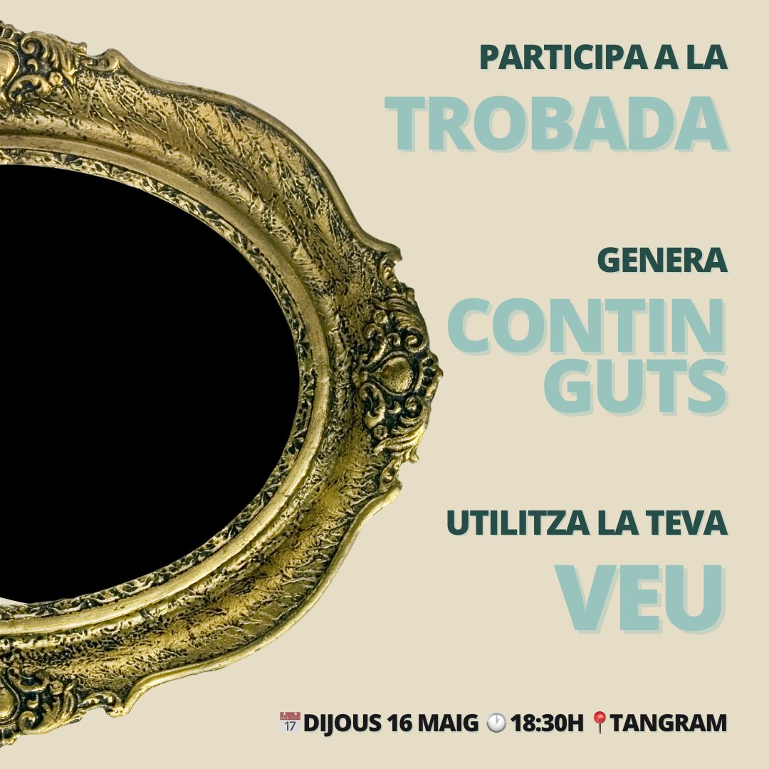 Vine a la pròxima trobada de Veus Barberà, participa, genera i utilitza la teva veu. T'HI VEUS? Tens molt a dir.

📍 Casal Popular Tangram
📆 Dijous 16 de maig
🕕 18:30 h

❤️ Confirma assistència a través de les nostres xarxes socials!