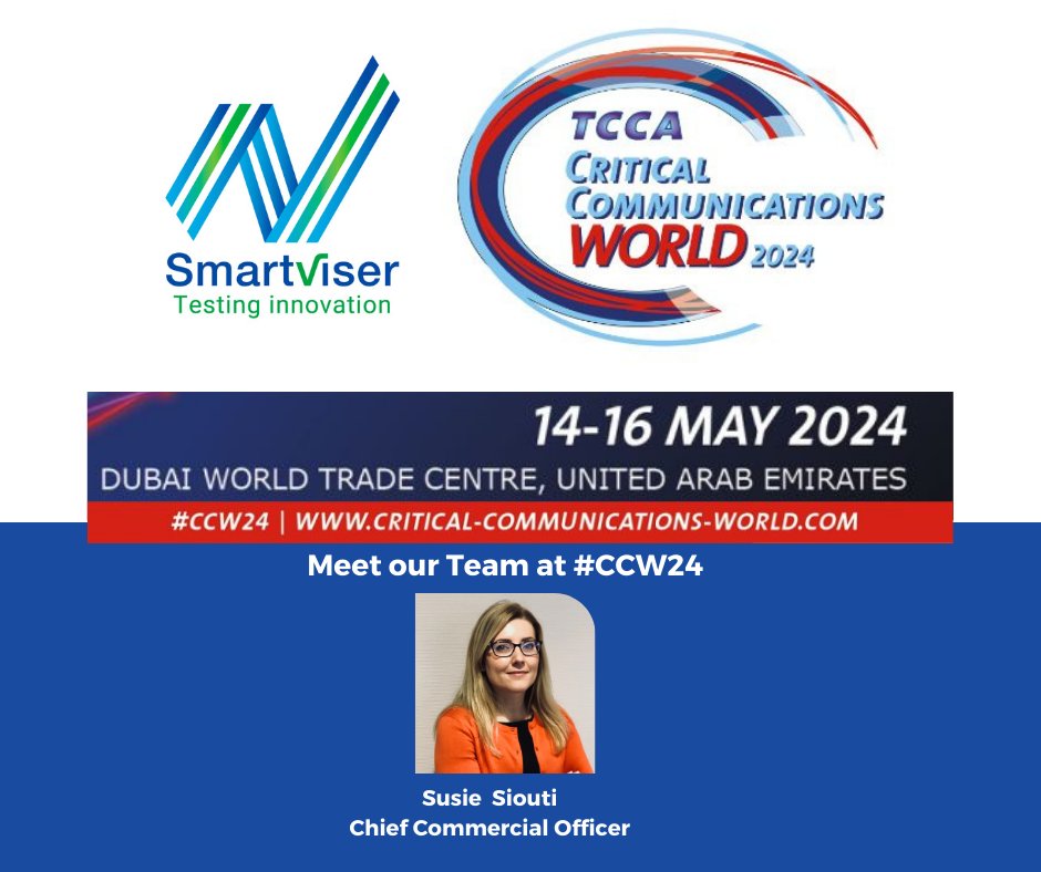 🌍 Join us at the TCCA Critical Communications World in Dubai from May 14-16, where we'll showcase our capabilities and explore innovative use cases.
📅 Arrange a meeting: contact@smartviser.com.

#MissionCritical #PublicSafety #Innovation #TCCA2024  #ccw24