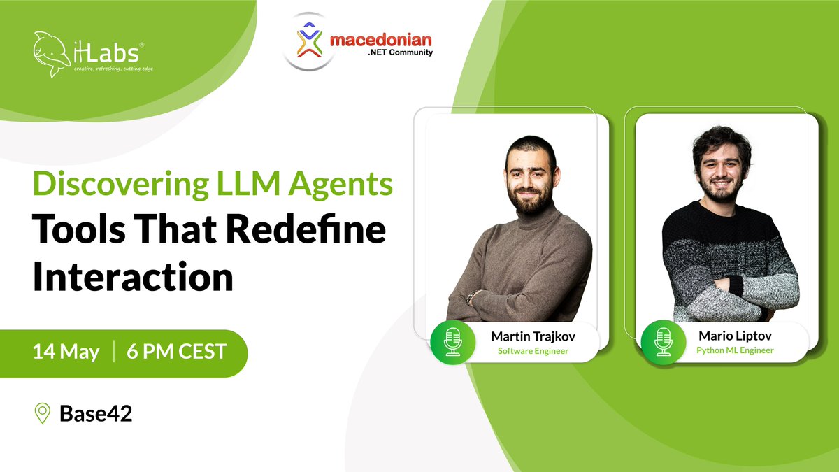 Want to make your work smarter, faster and maybe even a little more fun? 🤖 We're excited to share how LLM agents are transforming the way we interact with technology. Join Martin Trajkov and Mario Liptov on May 14, as they unpack the what, how and wow of these AI wizards.