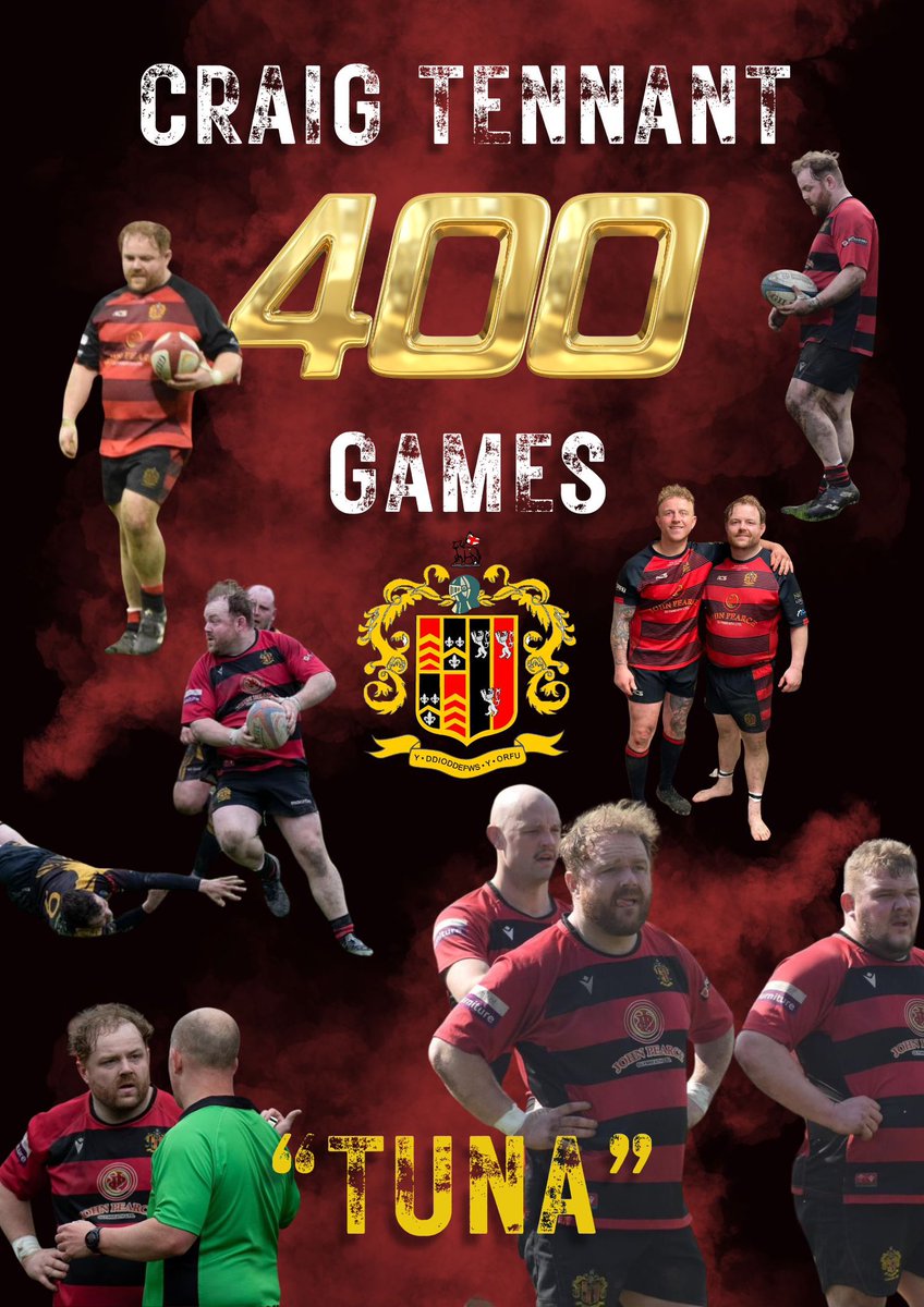 🙌🏻4️⃣0️⃣0️⃣🙌🏻 Tomorrow will see club legend Craig “Tuna” Tennant play his 400th game for the club. One of the best to don the Glynneath jersey and still scoring double figure tries every season! Hopefully the boys can make it a day to remember tomorrow. 🤞🏻 Well done Tuna🇩🇪🐟