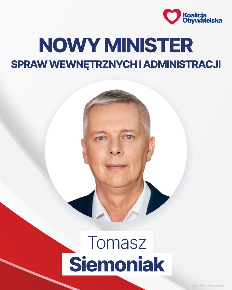 .@TomaszSiemoniak nowym Ministrem Spraw Wewnętrznych i Administracji. Gratulujemy! 🇵🇱✌🏻