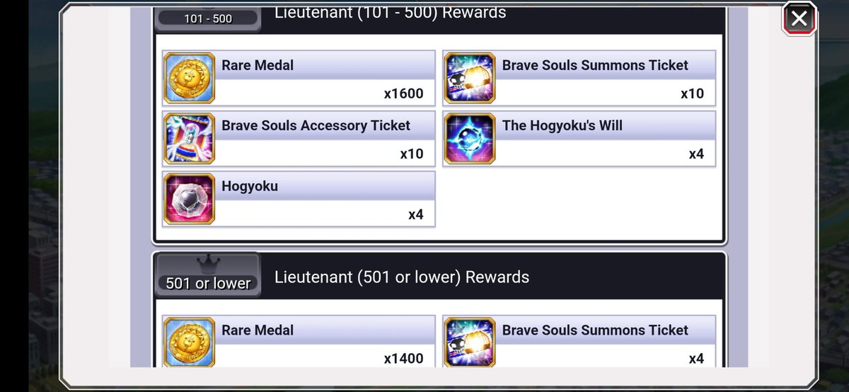 lmao what is this? 90k medals for 1 ticket? 1 year = ~ 52 weeks, jumpin around captain(1700x26=44200) - lieutenant (1600x26=41600) in a year you'll only get about 85800 medals & higher tier means spendin orbs, 2nd ticket is not worth at all #bleach #bravesouls #bleachbravesouls