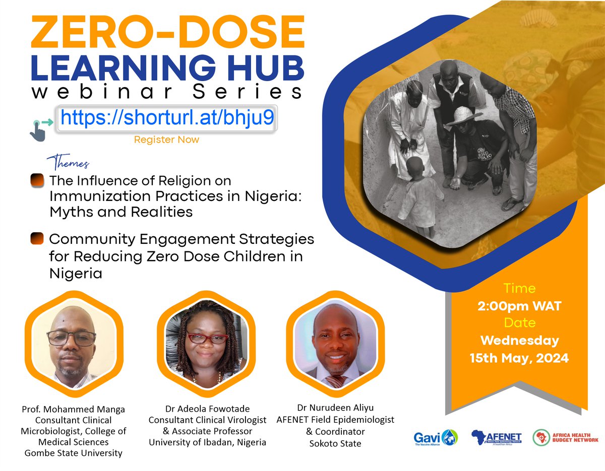 @AfenetNigeria and @AHBNetwork presents the next episode of Zero-Dose Learning Hub webinar series. Click shorturl.at/bhju9 to register. Forging a path to the last child. #ZeroDose #Vaccineswork @WHO @USCDCNIGERIA @gavi