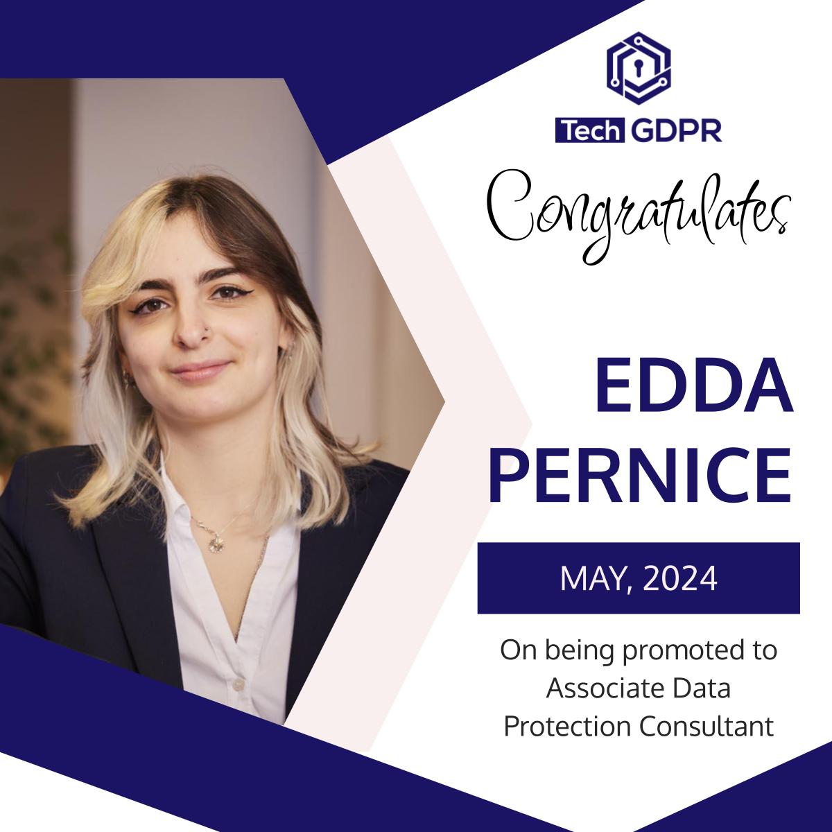 TechGDPR's tweet image. Edda Pernice, now Associate Data Protection Consultant!
🧑‍🎓Since November 2022 she support us in privacy and data protection, including compliance assessments, managing breaches, and more.
✔️Certified in CIPP/E and OneTrust Privacy, she&apos;s a valuable addition!
#TechGDPR #Privacy