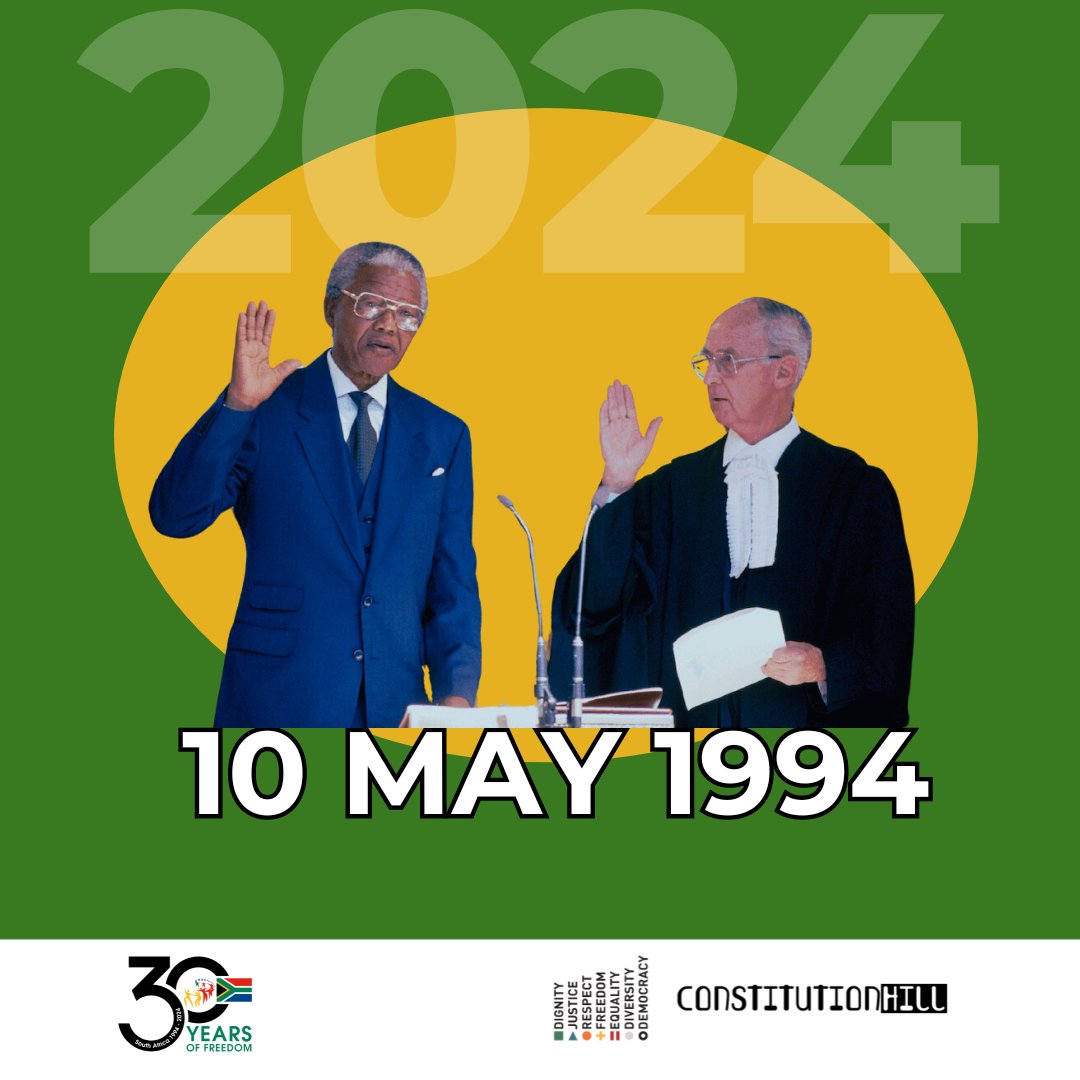 Did you know that after SA's 1st national democratic elections in April 1994, Nelson Mandela was sworn in as South Africa's first democratic President at the Union Buildings in Pretoria on 10 May 1994? youtube.com/watch?v=qEhBEZ… #30YearsofDemocracy #AfricaMonth #OurConstitution