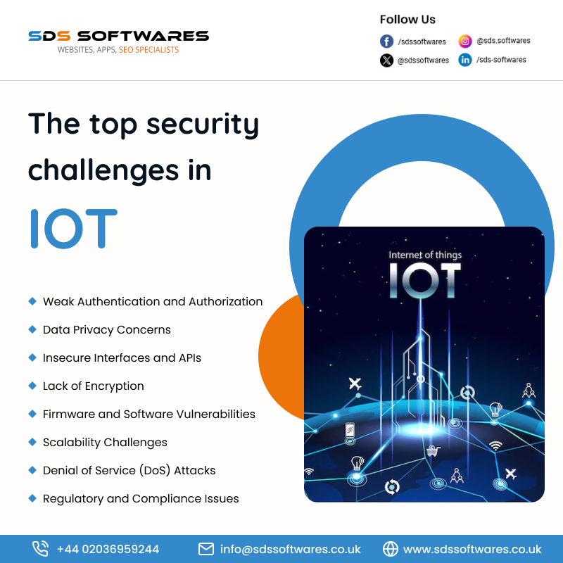 The top security challenges in IoT
🔹 Weak Authentication and Authorization
🔹Data Privacy Concerns
🔹Insecure Interfaces and APIs
🔹Lack of Encryption

Visit us at: sdssoftwares.co.uk

#iot #technology #internetofthings #artificialintelligence #ai #technology #datascience