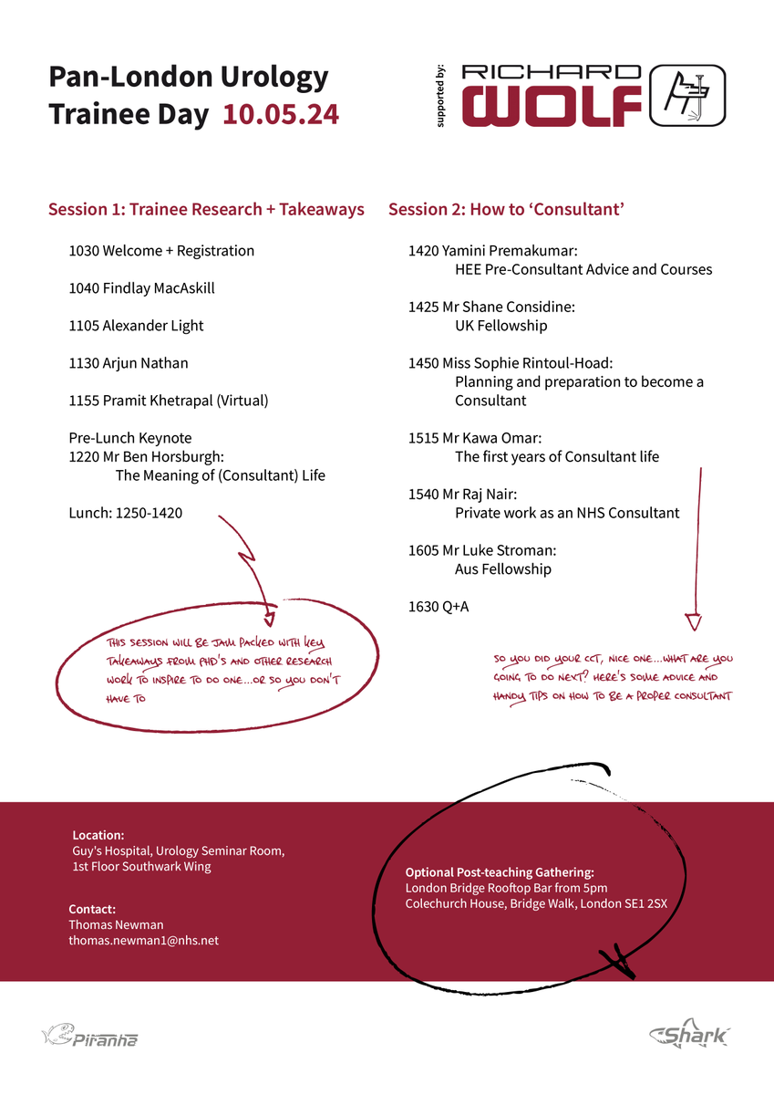 Great line up for London Urology Trainee day supported by @RichardWolfUK @finmacAskill @ArjunSNathan @AJWLight @p_khetrapal @shaneconsidine @SRHurology @nairajesh @LukeStroman