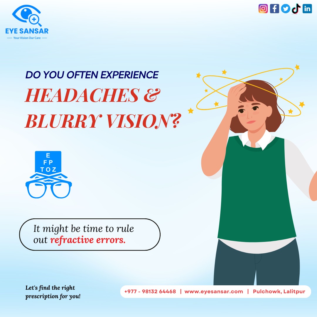 Don't let refractive errors dim your view. Let's craft the perfect prescription for bright, clear sight!

For more Info-
981-3264468

#eyesansar #refractiveerror #headache #clearvision #blurryvision #vision #healthyeyes #eyecheckup #appoinment #eyeprotection #kathmandu #nepal