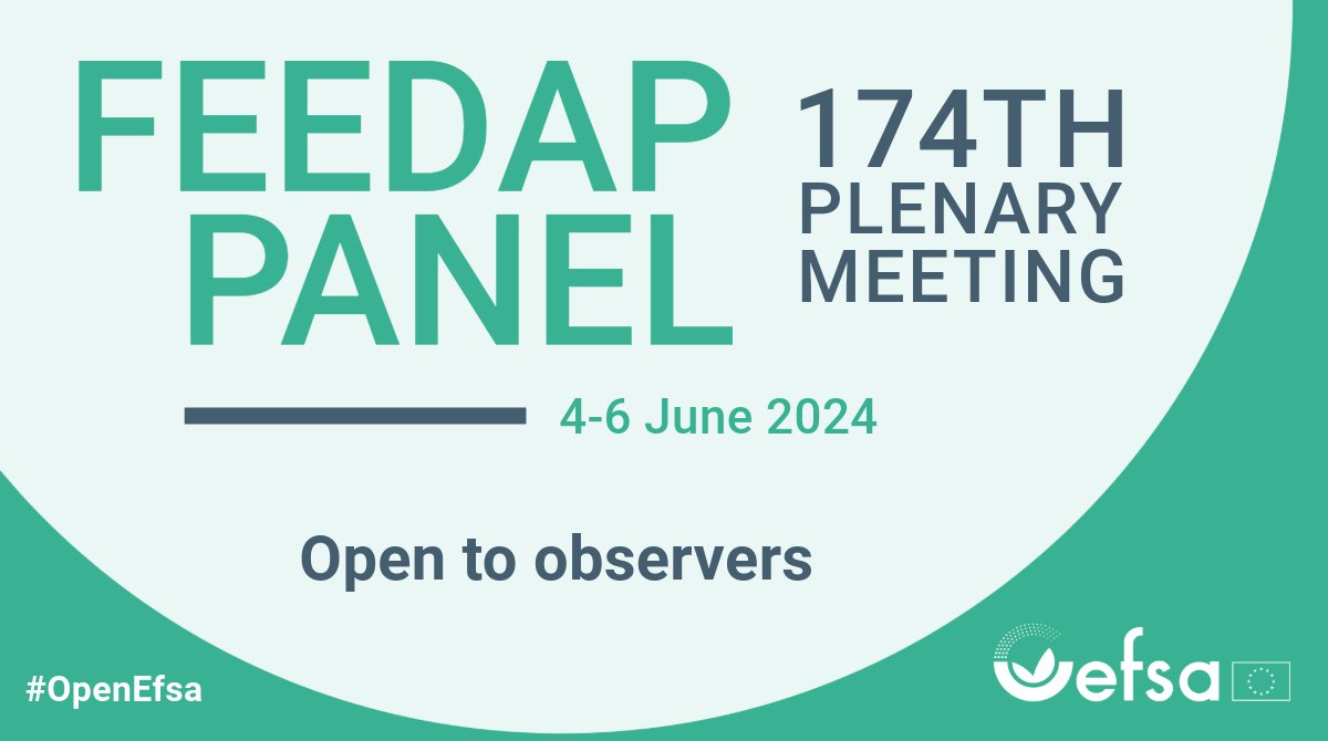 EFSA_EU's tweet image. 📣 Join us at the 174th Plenary Meeting of the Panel on #Additives and Products or Substances used in #AnimalFeed (FEEDAP)

Don't miss your chance to attend as an observer, register by ⏲️ 31 May

ℹ️ &amp;amp; ✍️→ europa.eu/!xjfnCd

#OpenEFSA | @Animals_EFSA