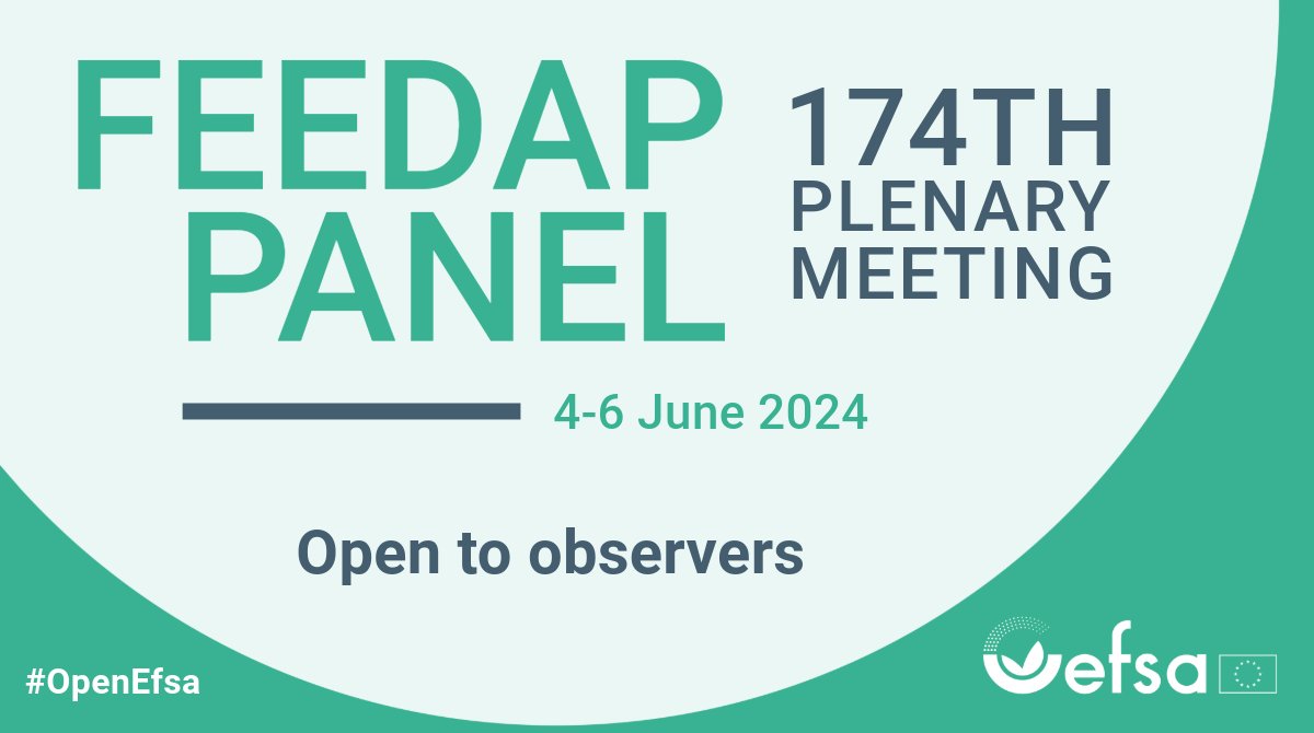 📣 Join us at the 174th Plenary Meeting of the Panel on #Additives and Products or Substances used in #AnimalFeed (FEEDAP) Don't miss your chance to attend as an observer, register by ⏲️ 31 May ℹ️ & ✍️→ europa.eu/!xjfnCd #OpenEFSA | @Animals_EFSA