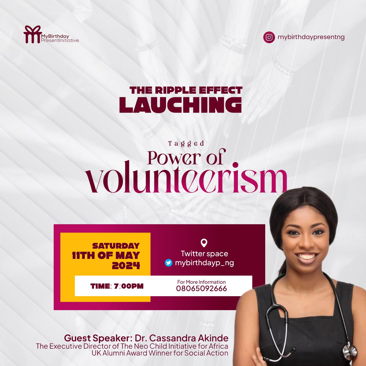 It’s happening tomorrow 💃💃💃
Join us on the space @mybirthdayp_ng and let’s talk about The power of Volunteerism. 
Click on this link to register 
docs.google.com/forms/d/e/1FAI…
