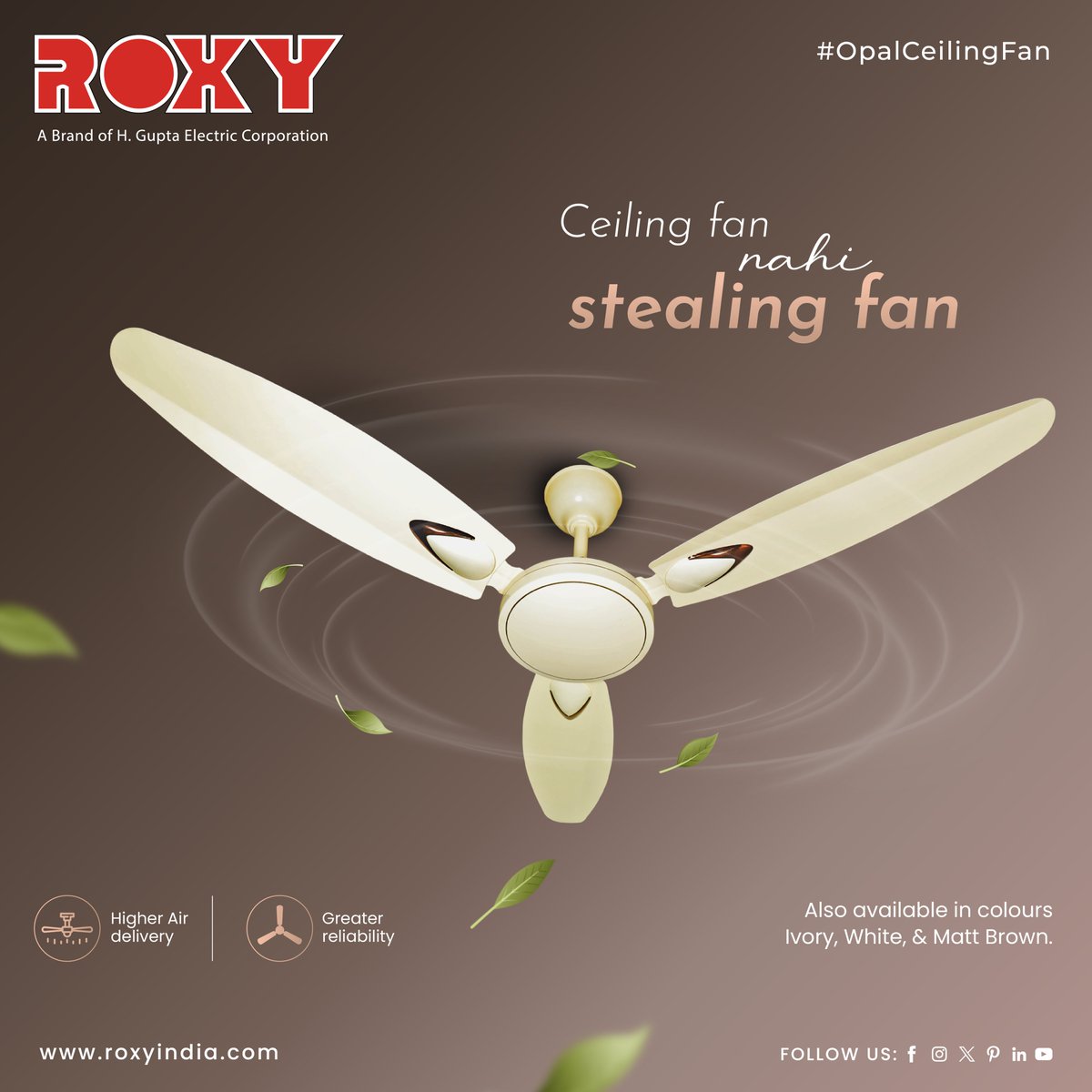 Ceiling fan nahi, stealing fan! 📷 Experience superior comfort with Roxy Opal ceiling fans, offering higher air delivery and unmatched reliability. . . . . For more visit:- roxyindia.com . . . . #RoxyOpal #StealingFan #SuperiorComfort #HighAirDelivery