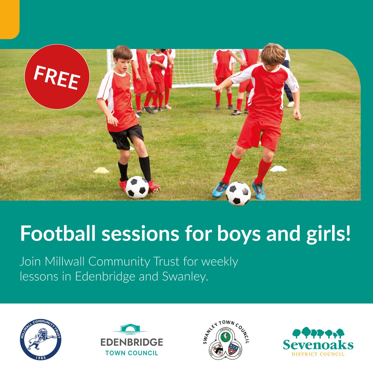 Don’t miss our #FREE weekly football sessions for boys & girls aged 8-16 in #Edenbridge & #Swanley with @Millwall_MCT! All abilities are welcome and there is no booking required. Find out more including start & times here - sevenoaks.gov.uk/kidsfootball