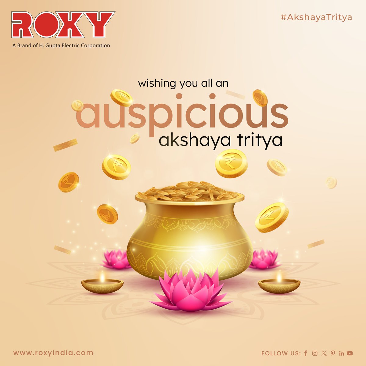 Wishing you all an auspicious Akshaya Tritiya from Roxy Home Appliances! May this day bring you prosperity, joy, and endless blessings. . . . . For more visit:- roxyindia.com . . . . #AkshayaTritiya #RoxyHomeAppliances #Prosperity #Joy #Blessings #Festival #Celebration