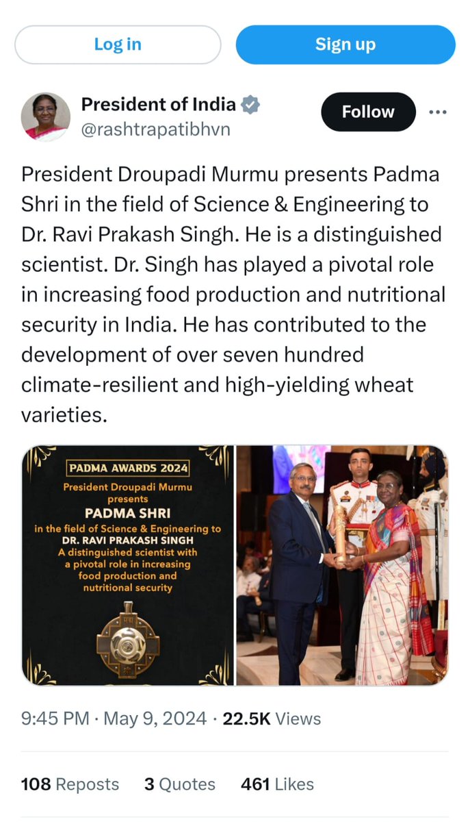 Hearty Congratulations !!! Significant achievement and a well-deserved recognition for Dr. Ravi Singh from CIMMYT