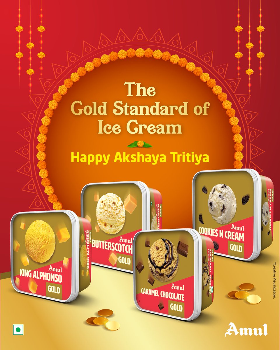 Make every scoop a golden moment this Akshaya Tritiya with our range of Amul Gold Ice Creams. #AmulIceCream #Amul #Gold #AkshayaTritiya #Butterscotch #Caramel #KingAlphonso #CookiesNCream
