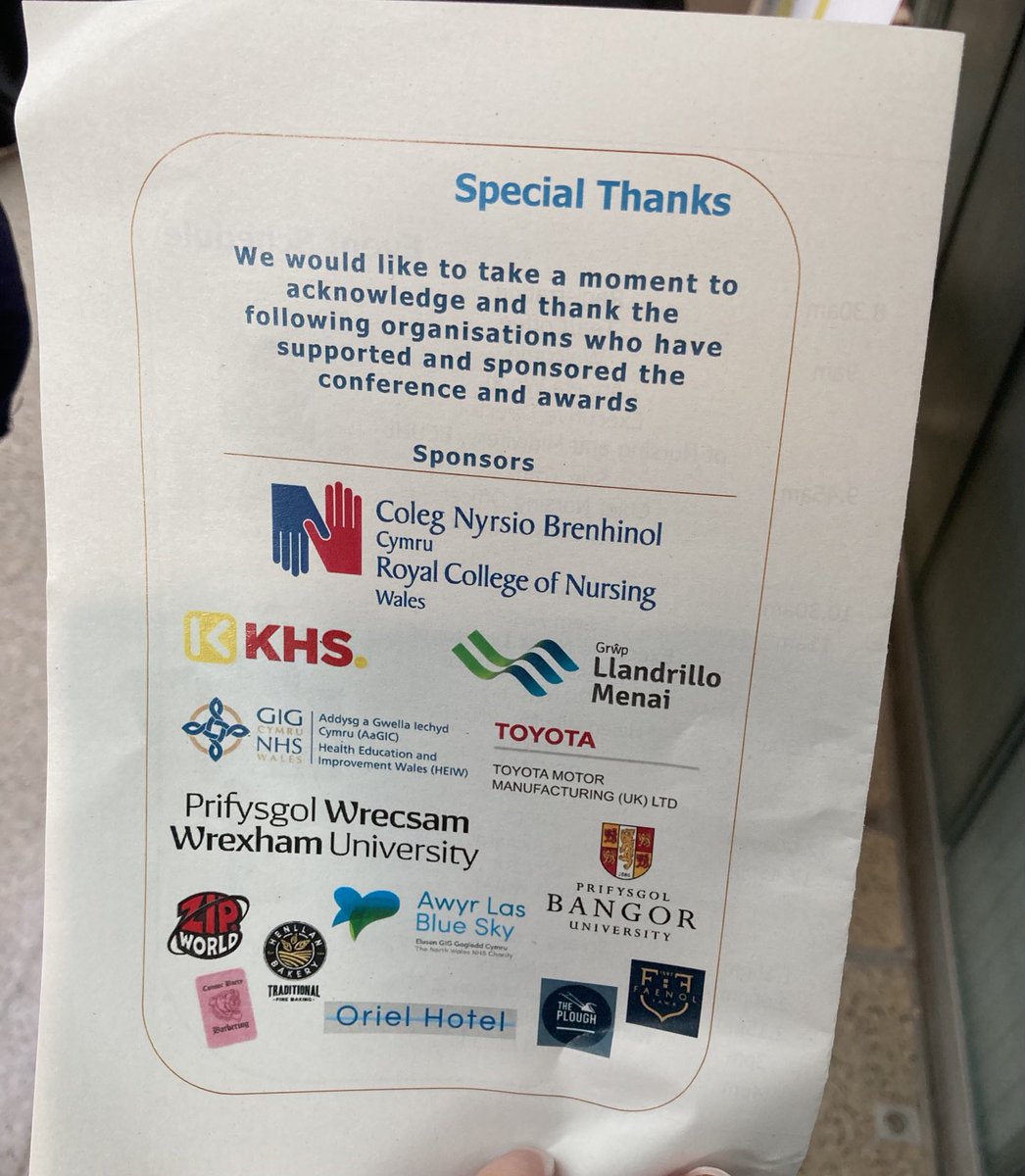 DrTWilliamson's tweet photo. On Tweeting duties! This is the fab programme and a nod to our wonderful sponsors (thank you!!) #EDoNM Conference and awards 2024 @BetsiCadwaladr @dementia_nurses https://t.co/Ry5QOyDYT6