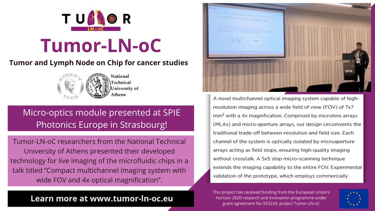 Tumor-LN-oC (@tumor_ln_oc) on Twitter photo 🇫🇷 <a href="/Tumor_LN_oC/">Tumor-LN-oC</a> was recently presented at #SPIEPhotonicsEurope!
👏Researchers from <a href="/ntua/">National Technical University of Athens</a> presented their new compact #multichannel imaging system, offering high-resolution over a 7x7 mm2 FOV with 4x magnification.
🌟This promises significant advancements in optical imaging! 🇫🇷 <a href="/Tumor_LN_oC/">Tumor-LN-oC</a> was recently presented at #SPIEPhotonicsEurope!
👏Researchers from <a href="/ntua/">National Technical University of Athens</a> presented their new compact #multichannel imaging system, offering high-resolution over a 7x7 mm2 FOV with 4x magnification.
🌟This promises significant advancements in optical imaging!