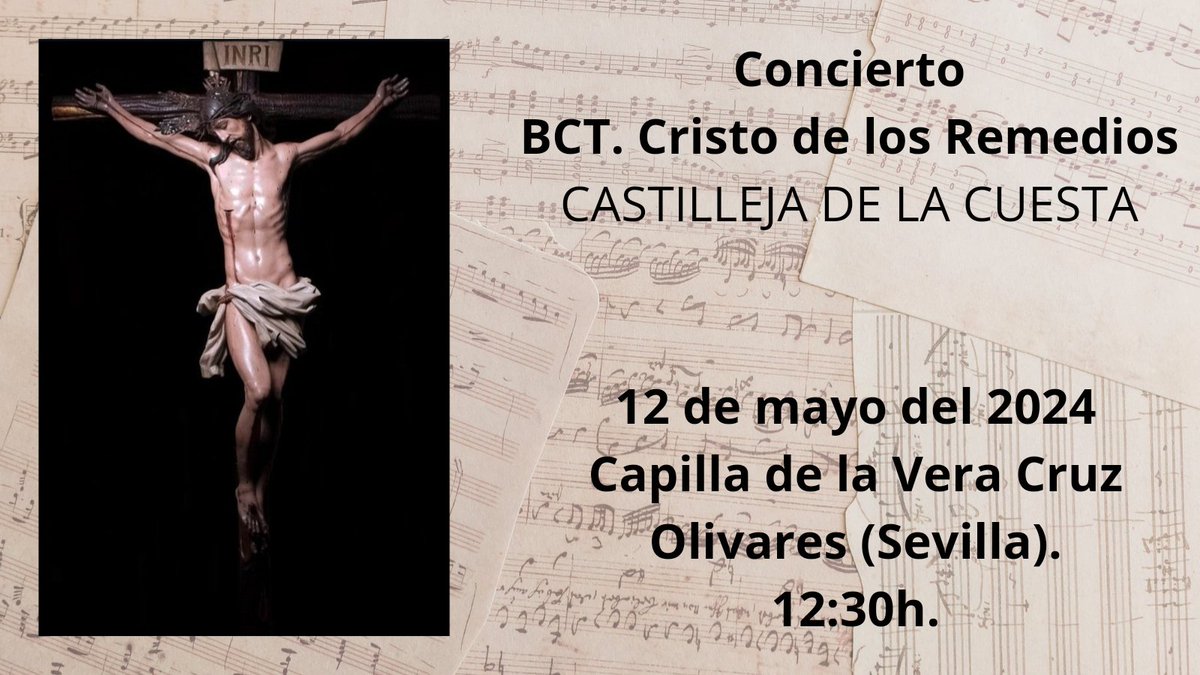 🗓 Domingo 12 de mayo del 2024. 📍 Olivares (Sevilla). ⏰ 12:30h. Concierto de la @bdelosremedios, organizado por @veracruzolivare.