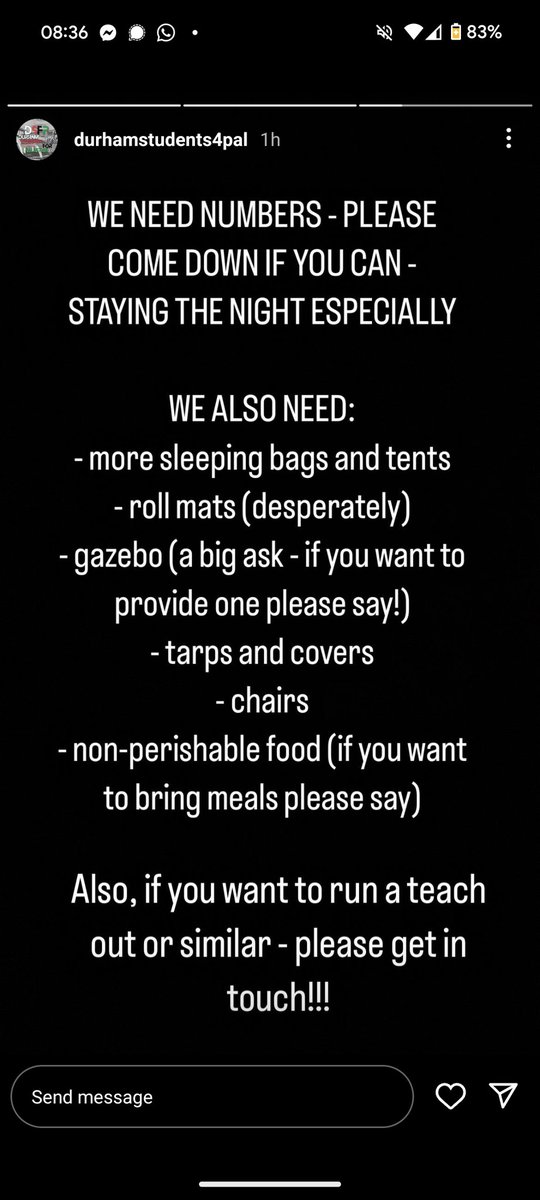 DURHAM NETWORKS -- please see request from the Palace Green encampment Esp re teach outs!! ❤️